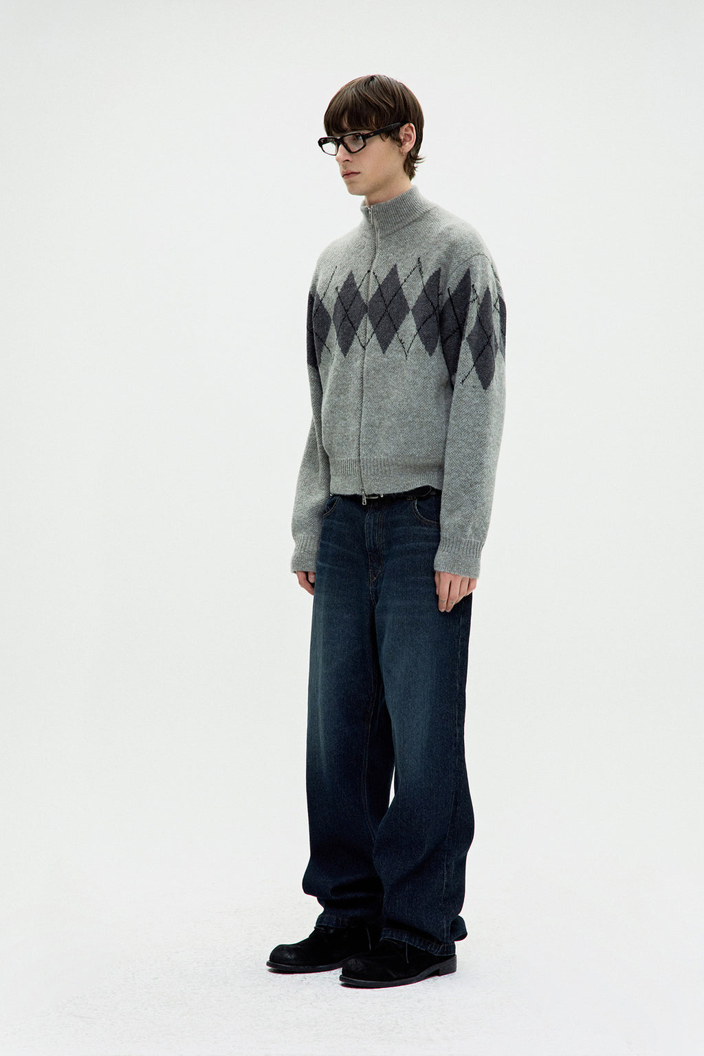 Coor - Inside Out Argyle Zip-Up (Melange Light Gray) product image 3 | TRAB K-Fashion Australia