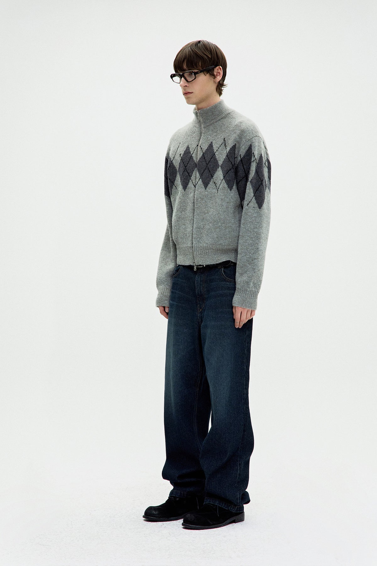 Coor - Inside Out Argyle Zip-Up (Melange Light Gray) product image 3 | TRAB K-Fashion Australia