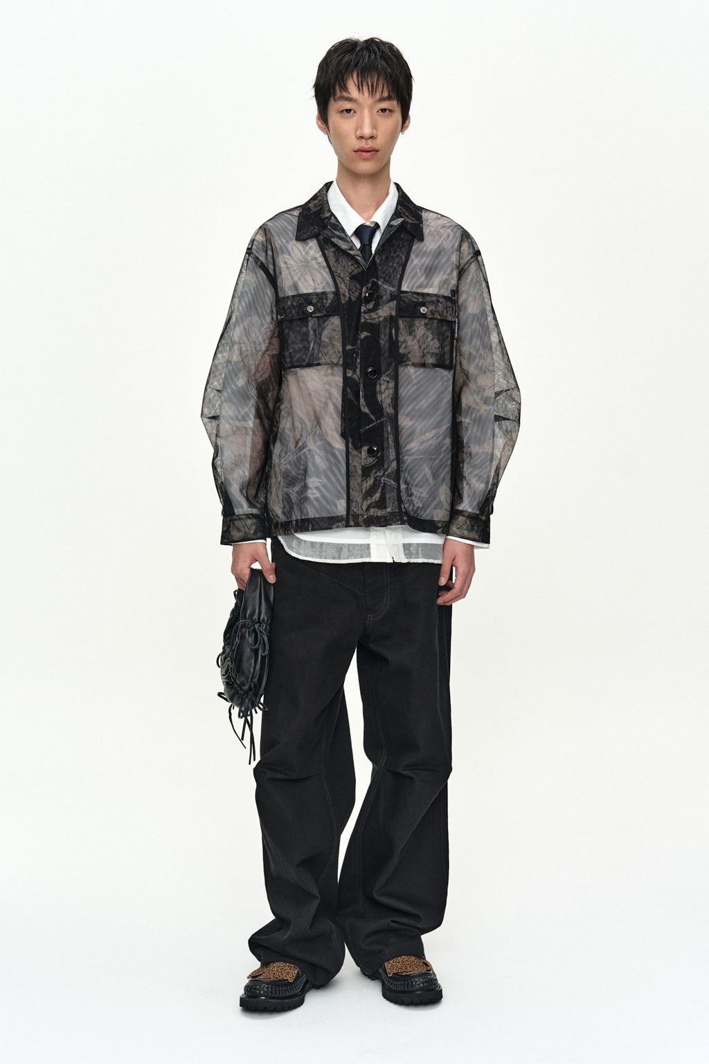 Andersson Bell - Karim Sheer Flower Printed Over Shirt (Black/Beige) product image 1 | TRAB K-Fashion Australia