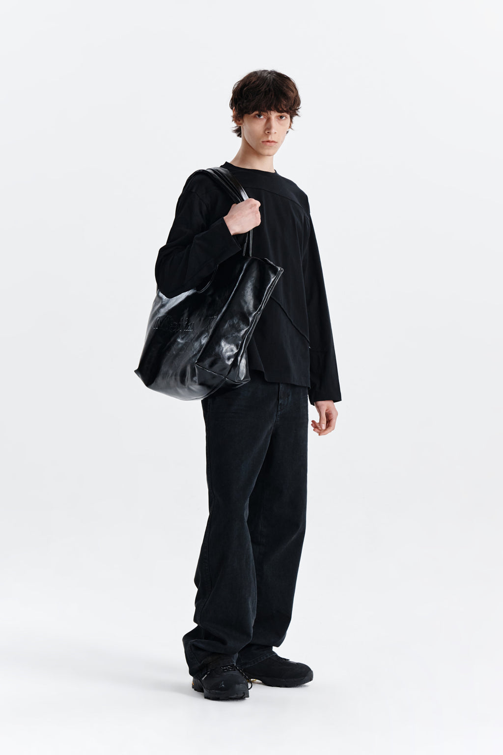 Matin Kim - Diagonal Overfit Long Sleeve Top (Black) product image 9 | TRAB K-Fashion Australia