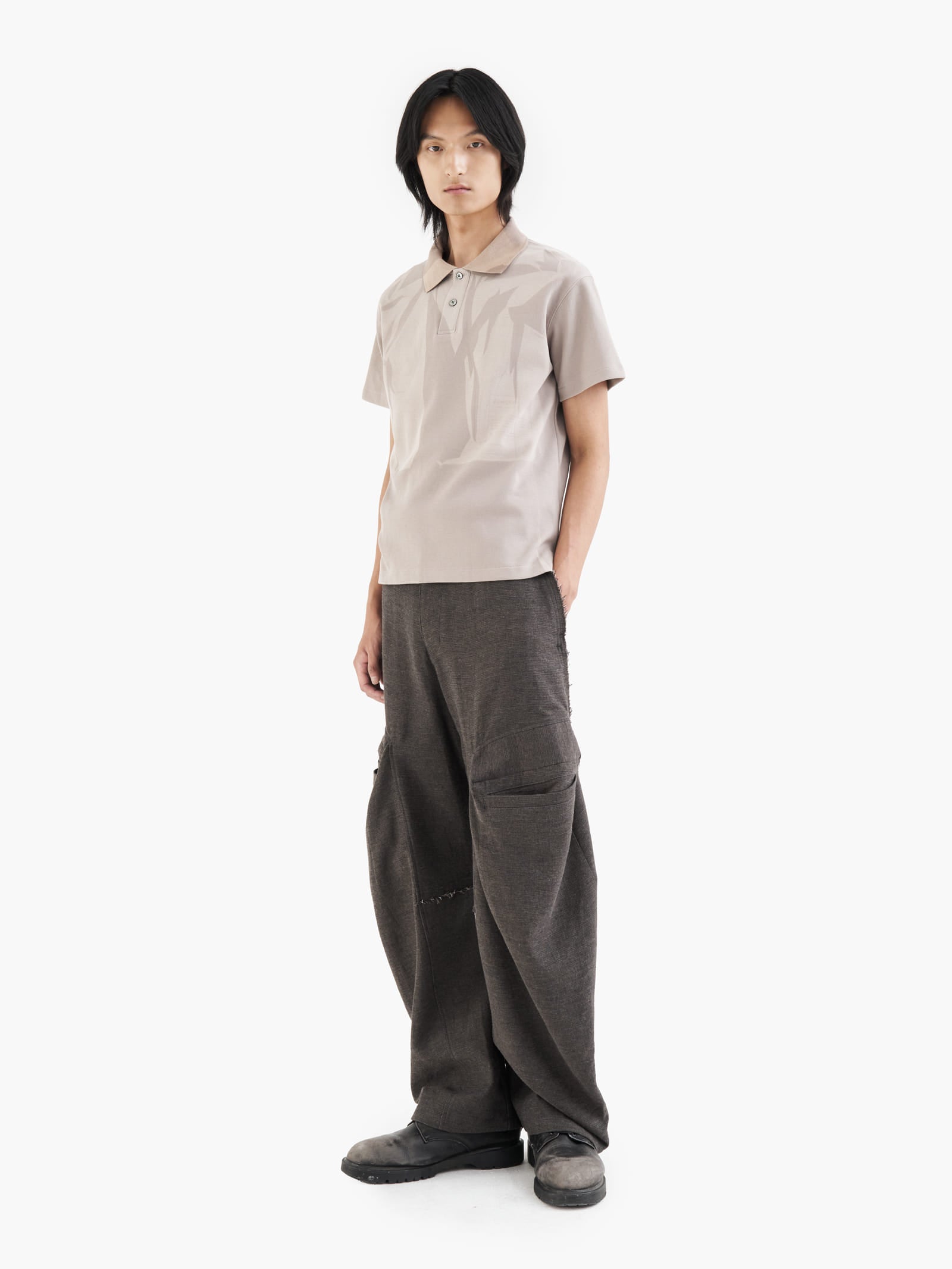 Jiyong Kim - Raw Edged 3D Pocket Trousers (Brown) product image 1 | TRAB K-Fashion Australia