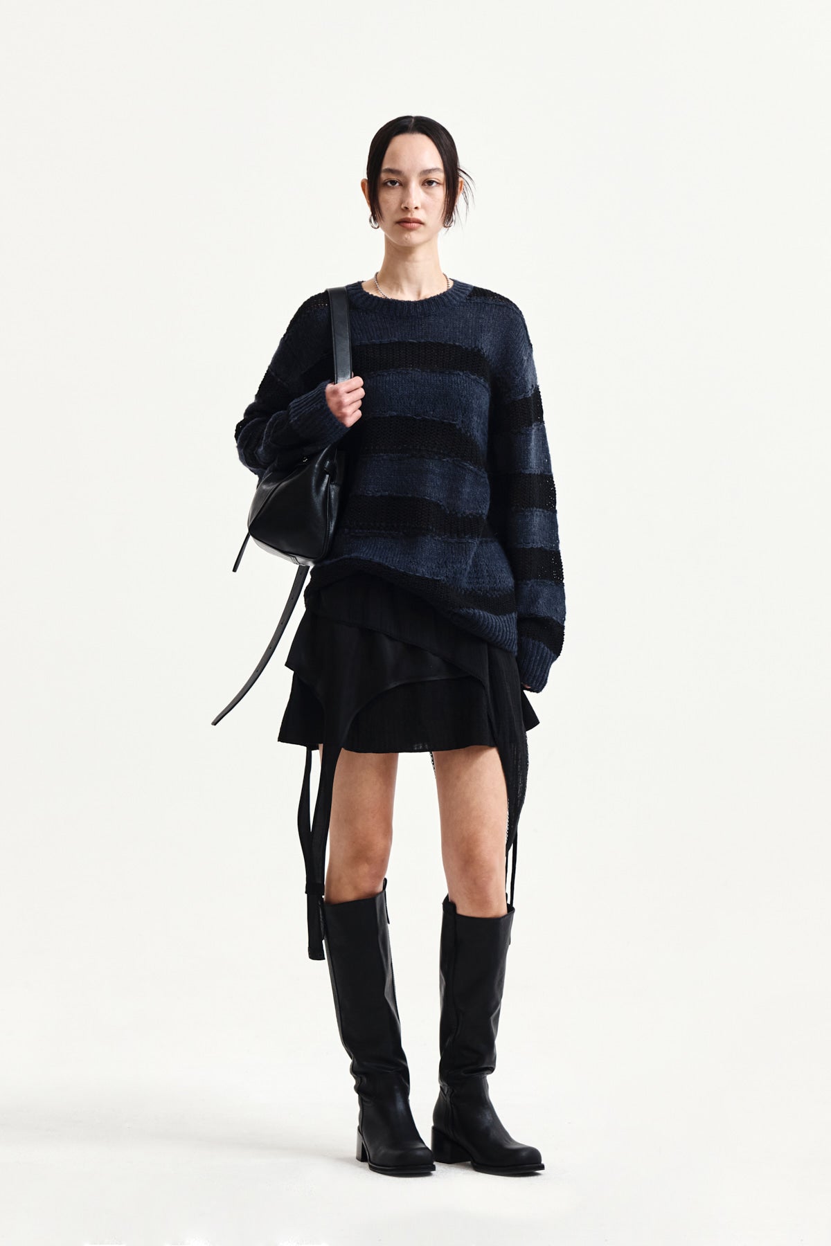 Matin Kim - Texture Block Stripe Knit Pullover (Navy) product image 9 | TRAB K-Fashion Australia