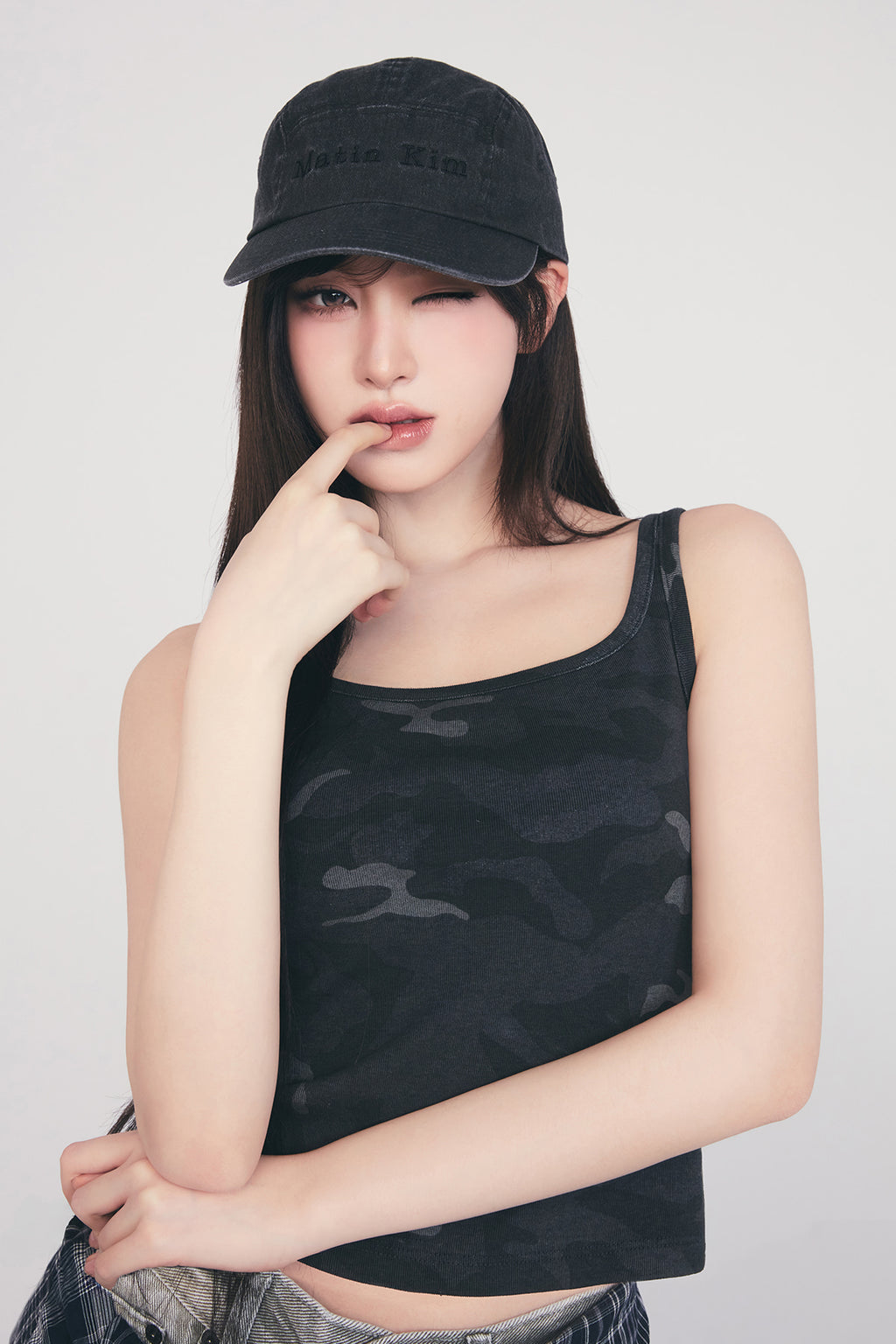 Matin Kim - Square Neck Cropped Tank Top (Charcoal) product image 1 | TRAB K-Fashion Australia