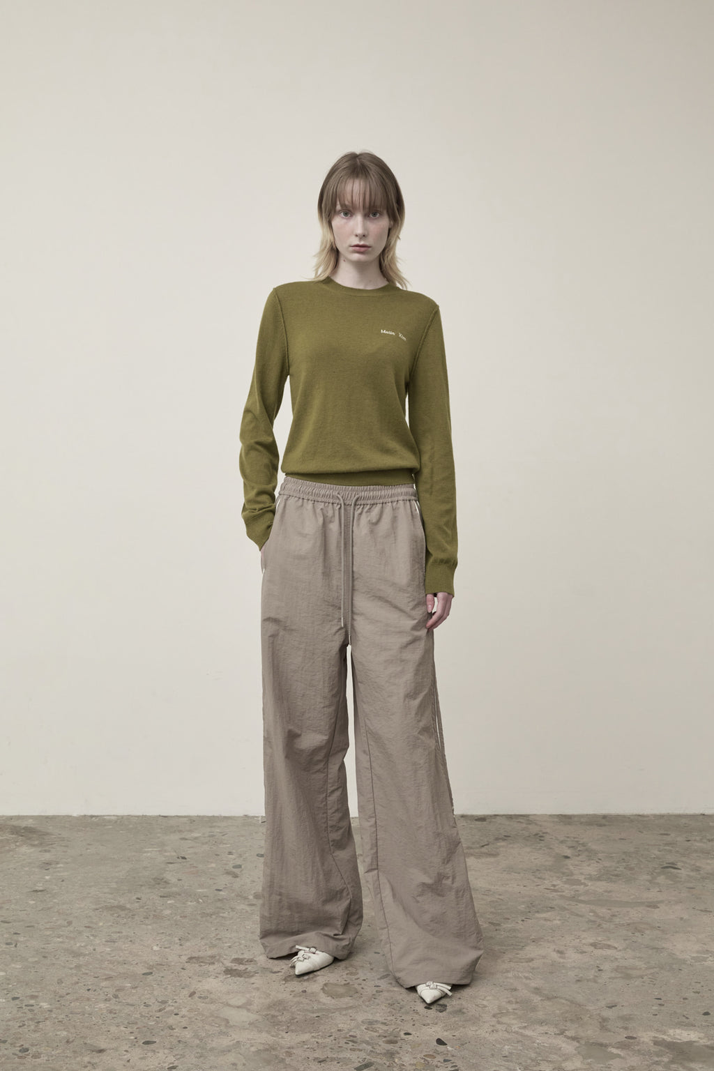 Matin Kim - Cashmere Blended Round Knit Pullover (Olive) product image 9 | TRAB K-Fashion Australia