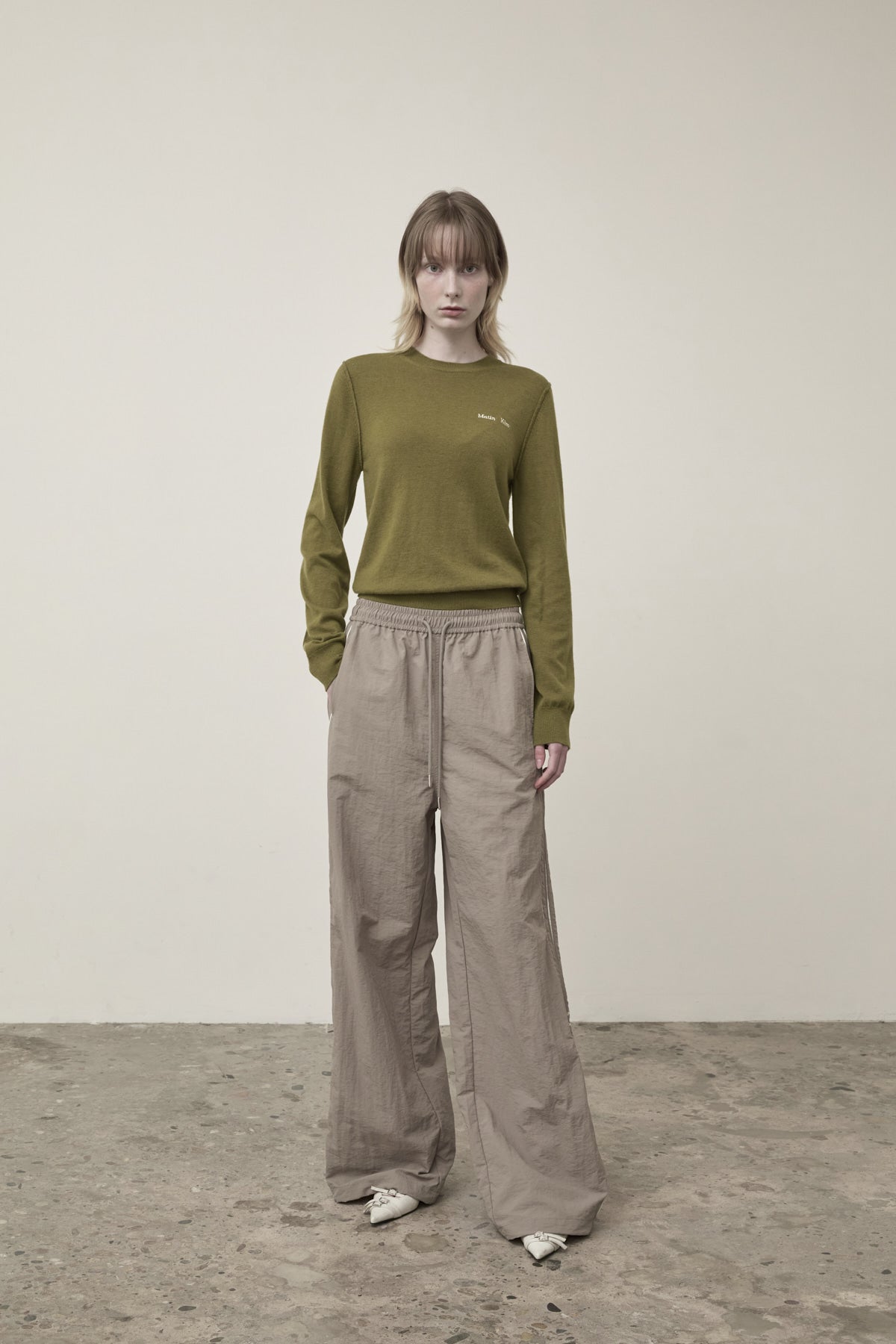 Matin Kim - Cashmere Blended Round Knit Pullover (Olive) product image 9 | TRAB K-Fashion Australia