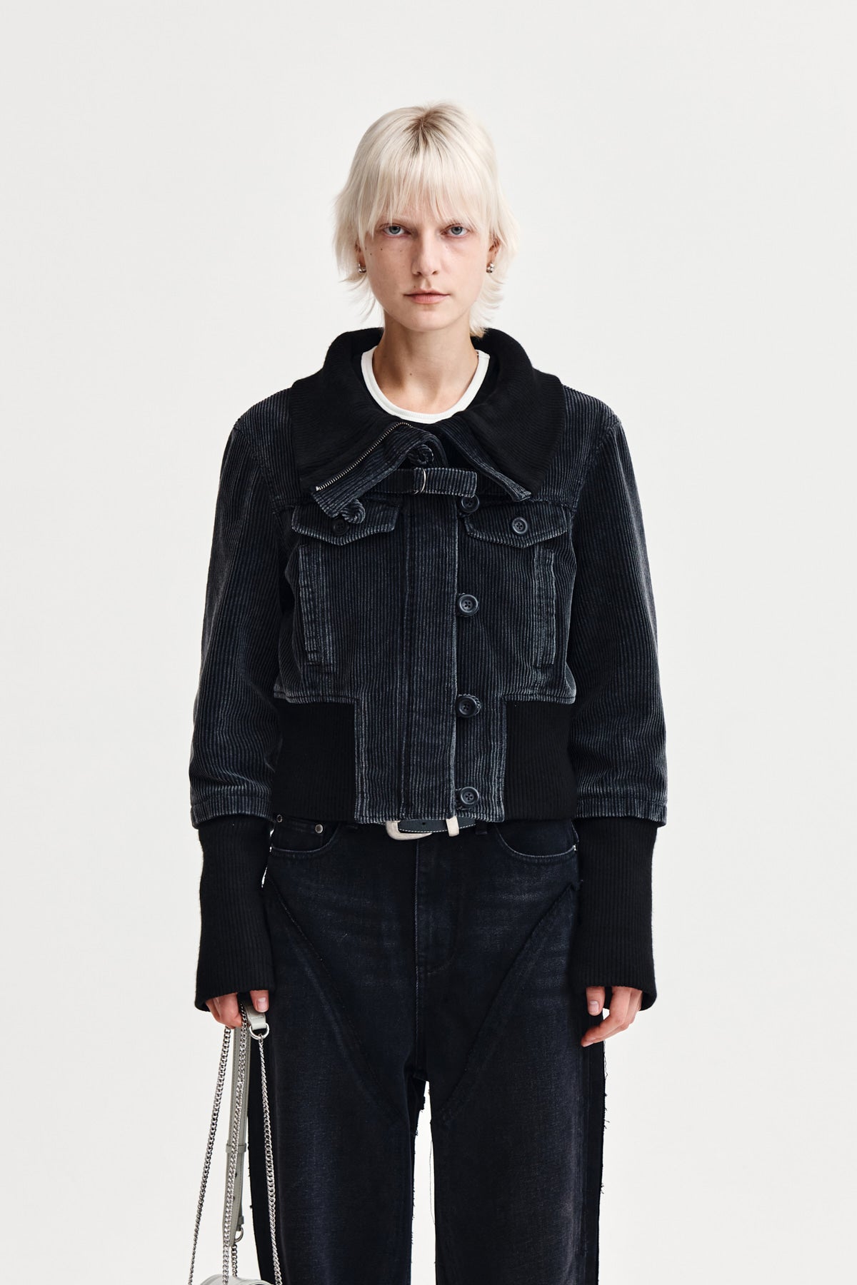 Matin Kim - Washed Corduroy Bomber Jumper (Black) product image 1 | TRAB K-Fashion Australia
