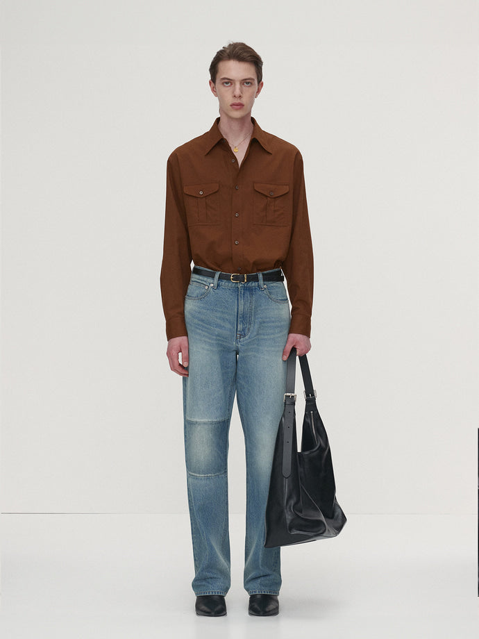 Tonywack - Sand-Washed Cotton Officer Shirt (Amber Brown) product image 6 | TRAB K-Fashion Australia