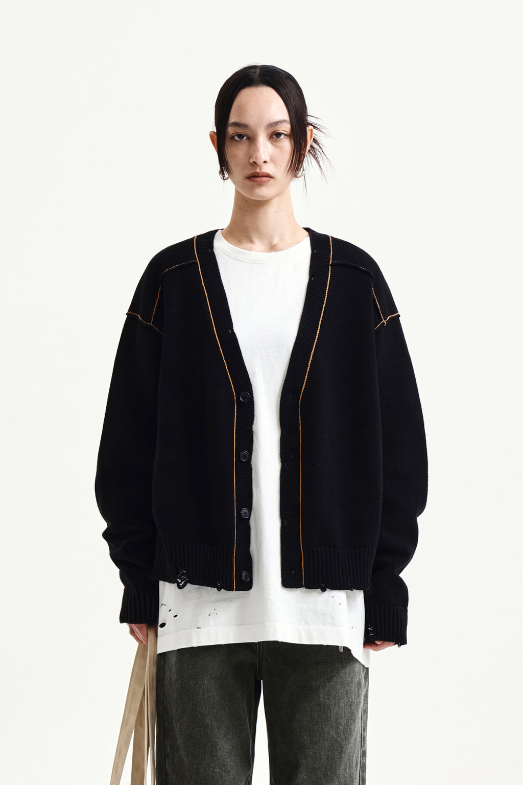Matin Kim - Back Logo Line Point Knit Cardigan (Black) product image 6 | TRAB K-Fashion Australia