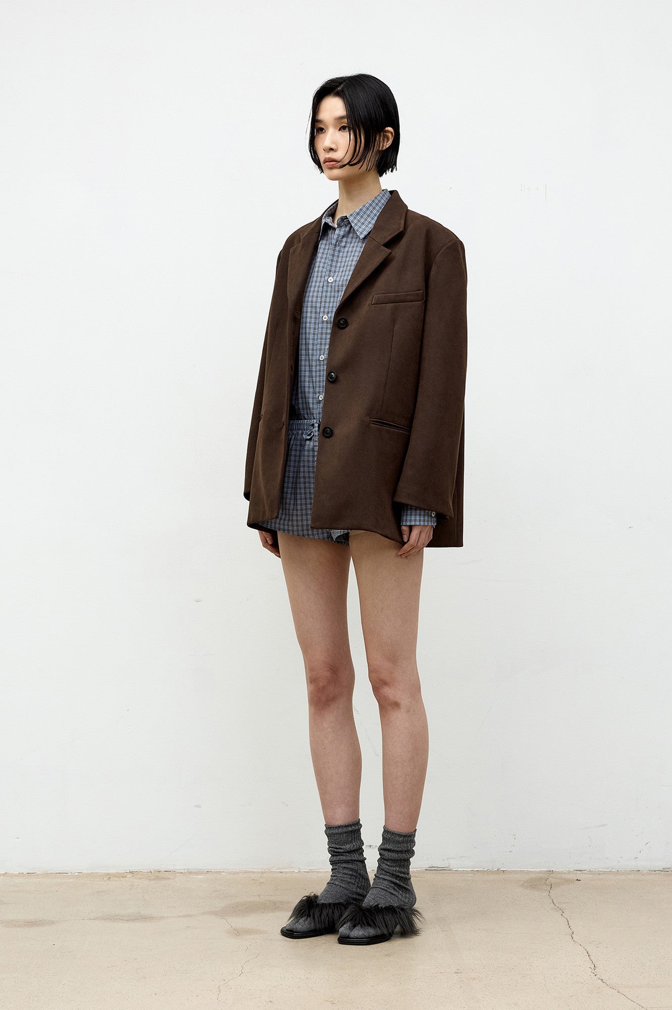 Coor - Fake Suede 3-Button Blazer (Dark Brown) product image 3 | TRAB K-Fashion Australia