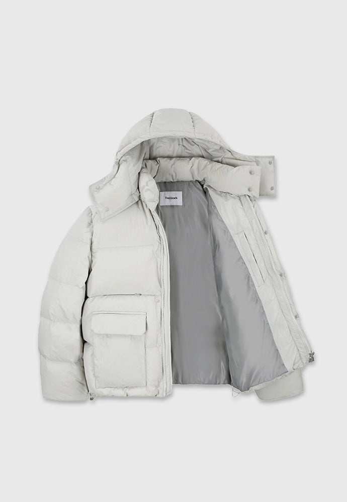 Tonywack - Technical Shell Short Puffer Down Jacket Detachable Hood (Pale Gery) product image 15 | TRAB K-Fashion Australia