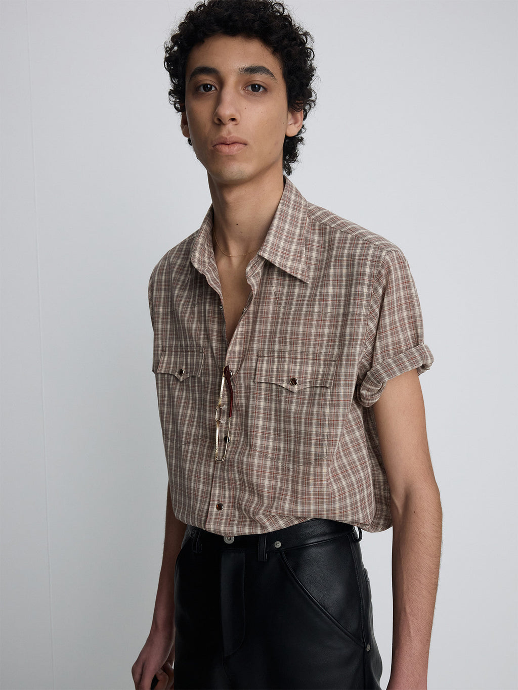Tonywack - Checked Cotton Blend Western Shirt (Taupe/Amber) product image 5 | TRAB K-Fashion Australia