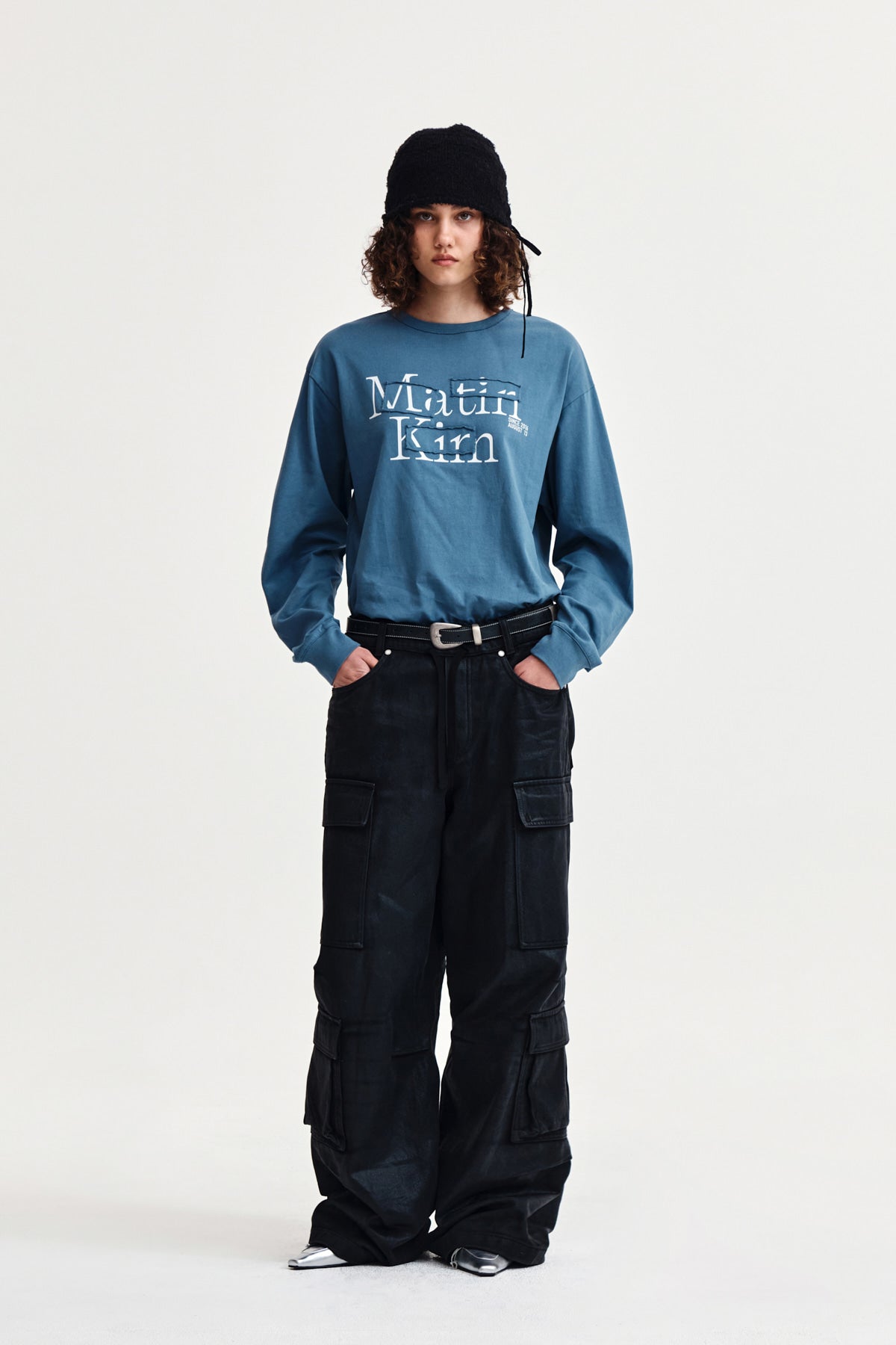 Matin Kim - Patch Graphic Long Sleeve Top (Smoke Blue) product image 8 | TRAB K-Fashion Australia