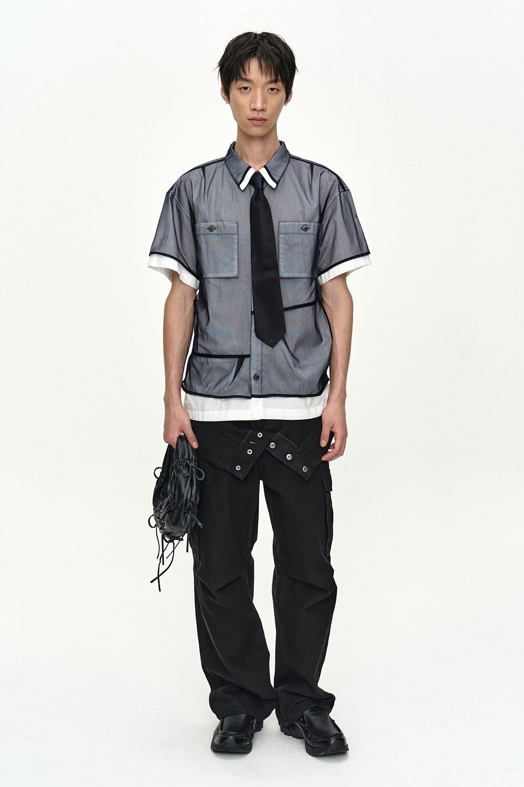 Andersson Bell - White Sheer Layered Shirt (White/Navy) product image 1 | TRAB K-Fashion Australia