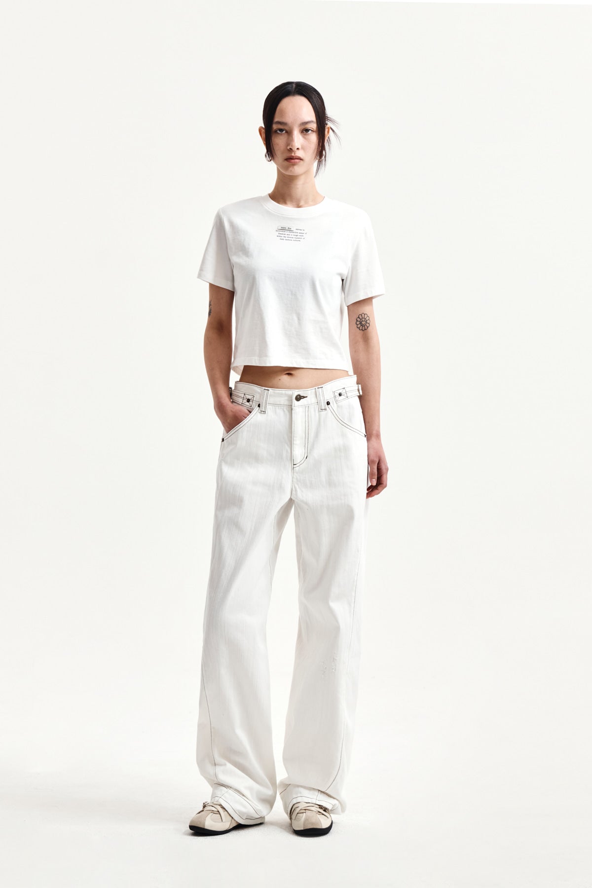 Matin Kim - Waist Buckle Stitch Point Twill Denim Pants (Ivory) product image 9 | TRAB K-Fashion Australia