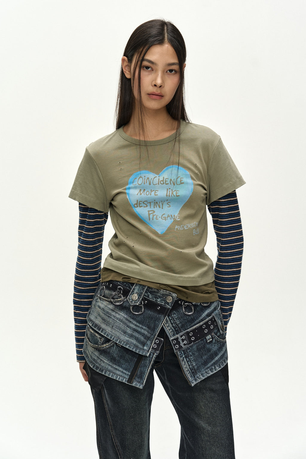 Andersson Bell - Layered Heart Message Long Sleeve T-Shirt (khaki) (Khaki) product image 5 | TRAB K-Fashion Australia