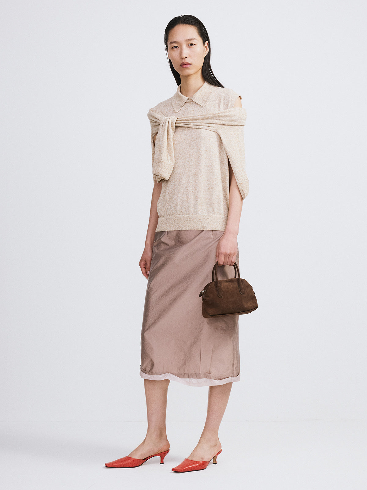 Recto - Layered Detail Midi Skirt (Sepia Beige) product image 2 | TRAB K-Fashion Australia