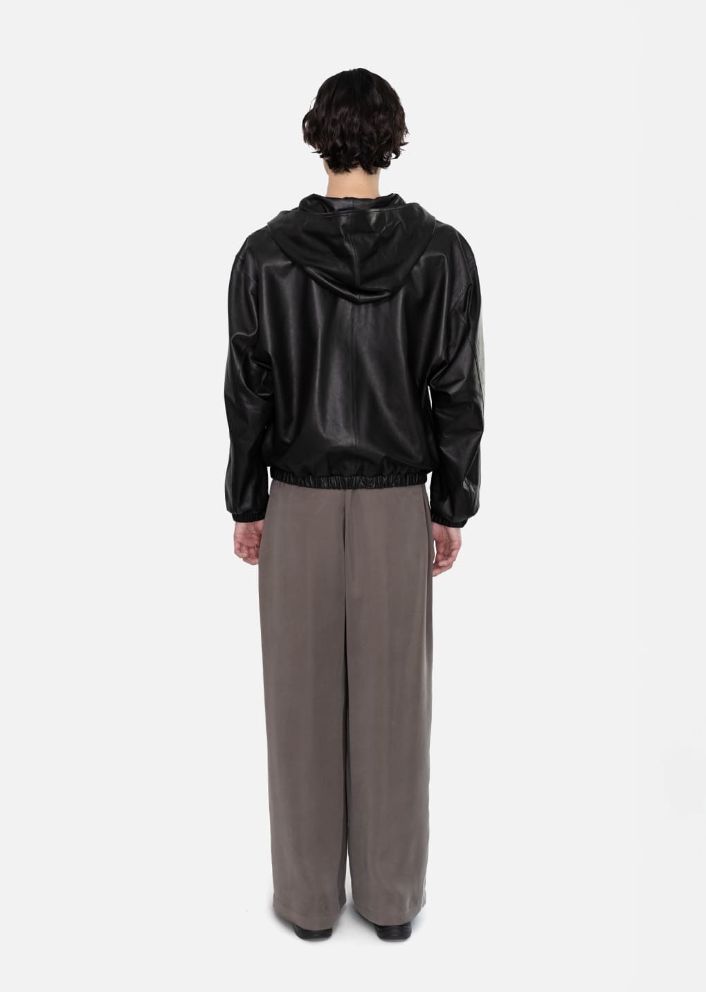 Amomento - [Pre-Order] Lambskin Leather Hood Jumper (Black) product image 4 | TRAB K-Fashion Australia