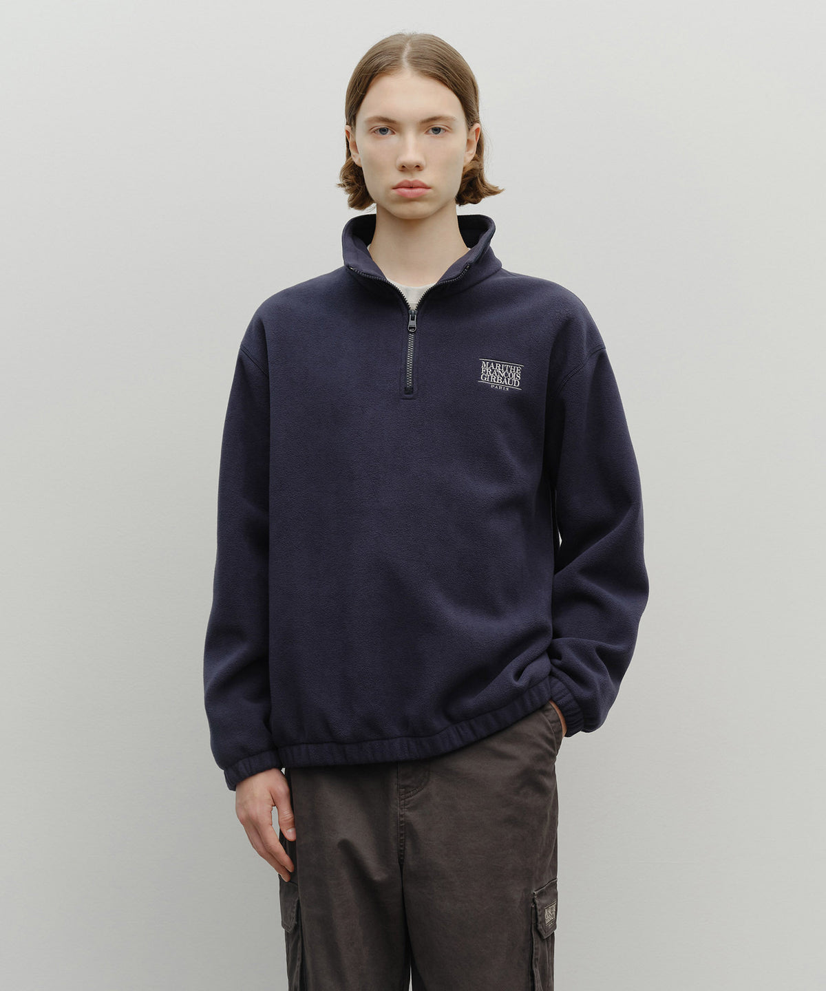 Marithe & Francois Girbaud - Classic Logo Half Neck Fleece Sweatshirt (Navy) product image 1 | TRAB K-Fashion Australia
