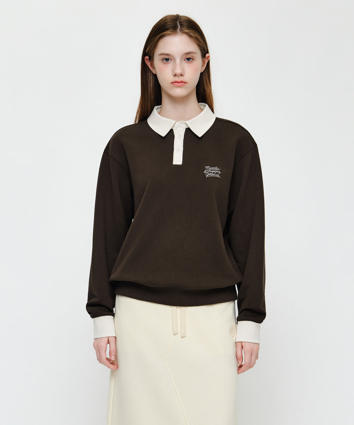 Marithe & Francois Girbaud - Color Block Collar Sweatshirt (Dark Brown) product image 1 | TRAB K-Fashion Australia