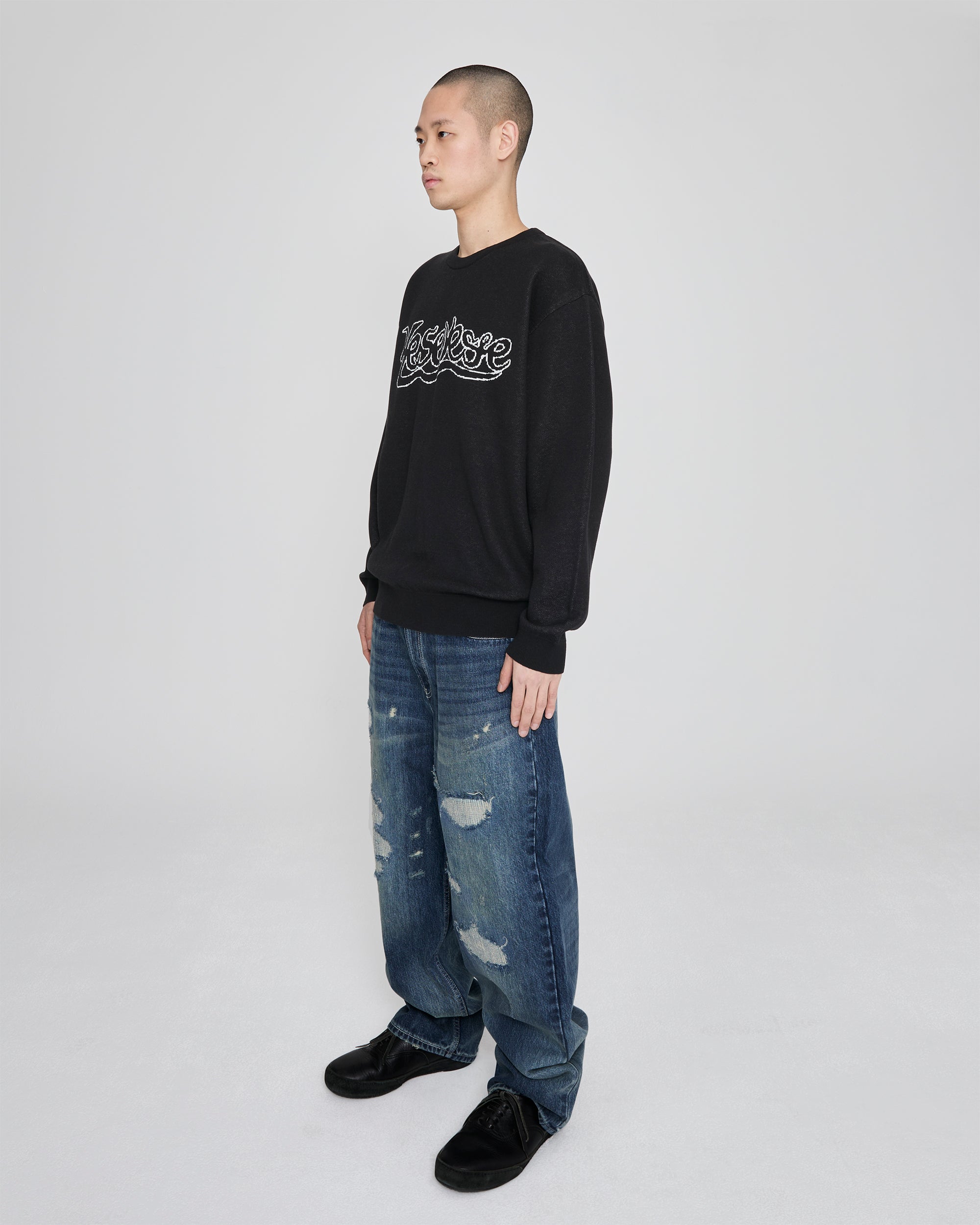 yeseyesee - Distressed 5 Pockets Denim Pants (Medium Indigo) product image 8 | TRAB K-Fashion Australia