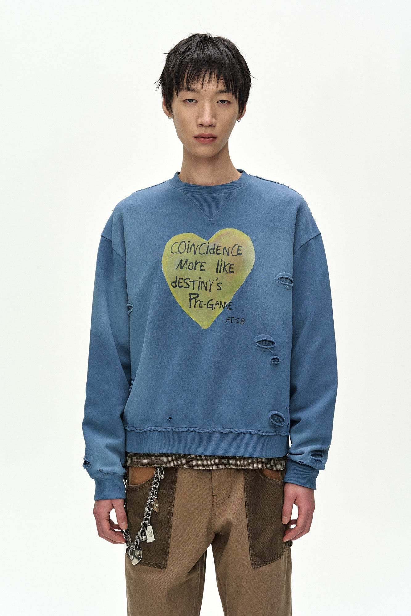 Andersson Bell - (essential) Unisex Spray Washed Heart Message Sweatshirt (sky Blue) (Sky Blue) product image 4 | TRAB K-Fashion Australia
