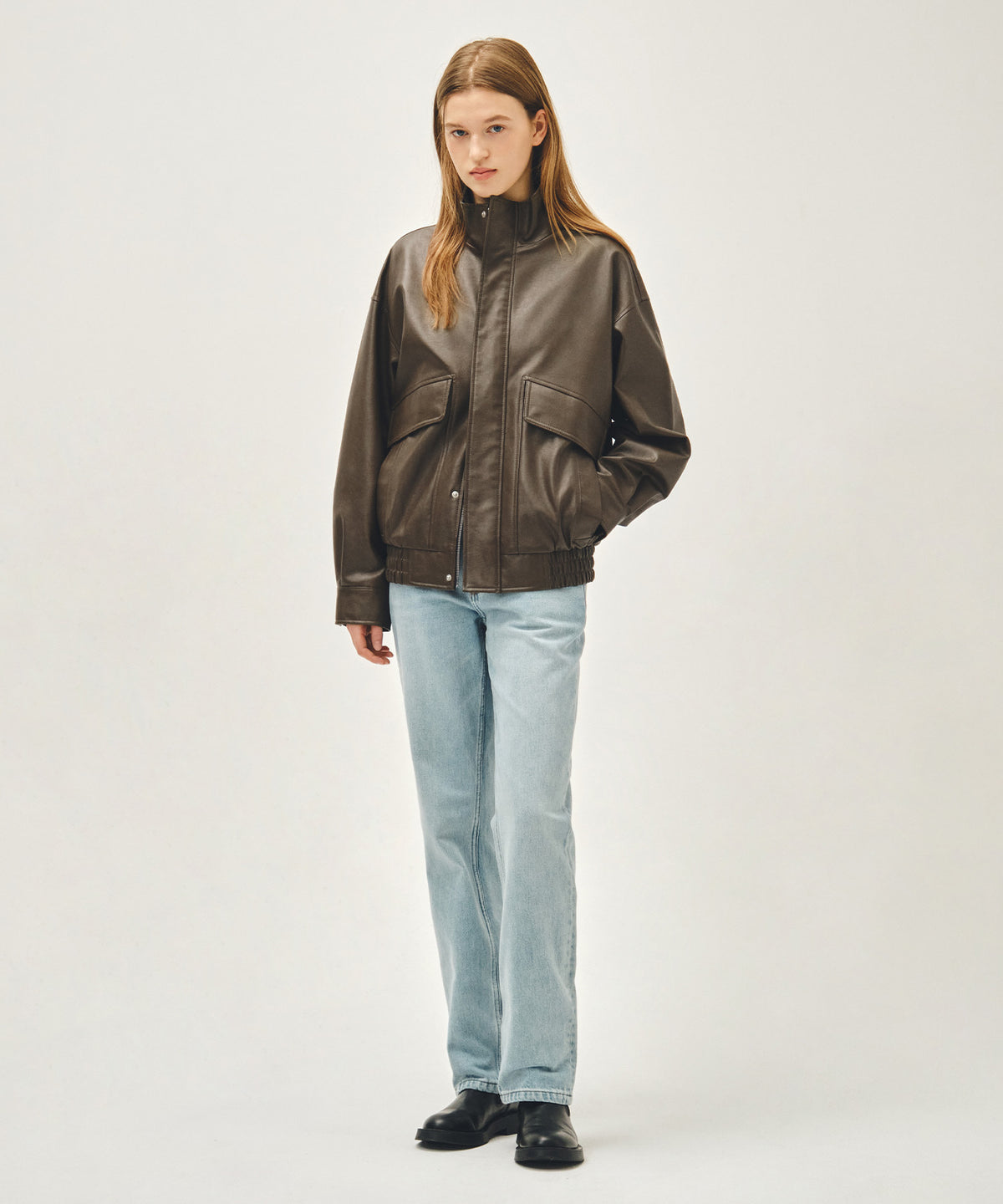 Marithe & Francois Girbaud - Faux Leather High Neck Jacket (Brown) product image 5 | TRAB K-Fashion Australia