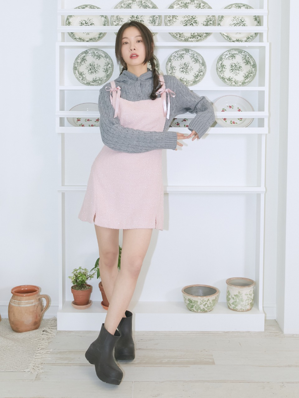 Margarin Fingers - Rina Tweed One-Piece (Light Pink) product image 1 | TRAB K-Fashion Australia