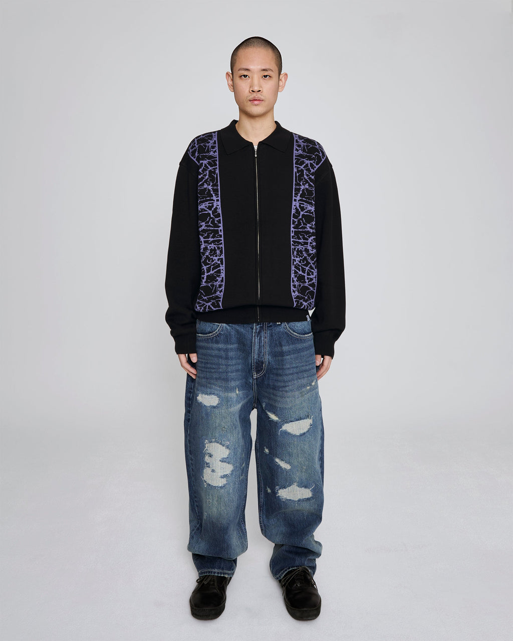 yeseyesee - Knit Zip Up Polo Cardigan (Black) product image 7 | TRAB K-Fashion Australia