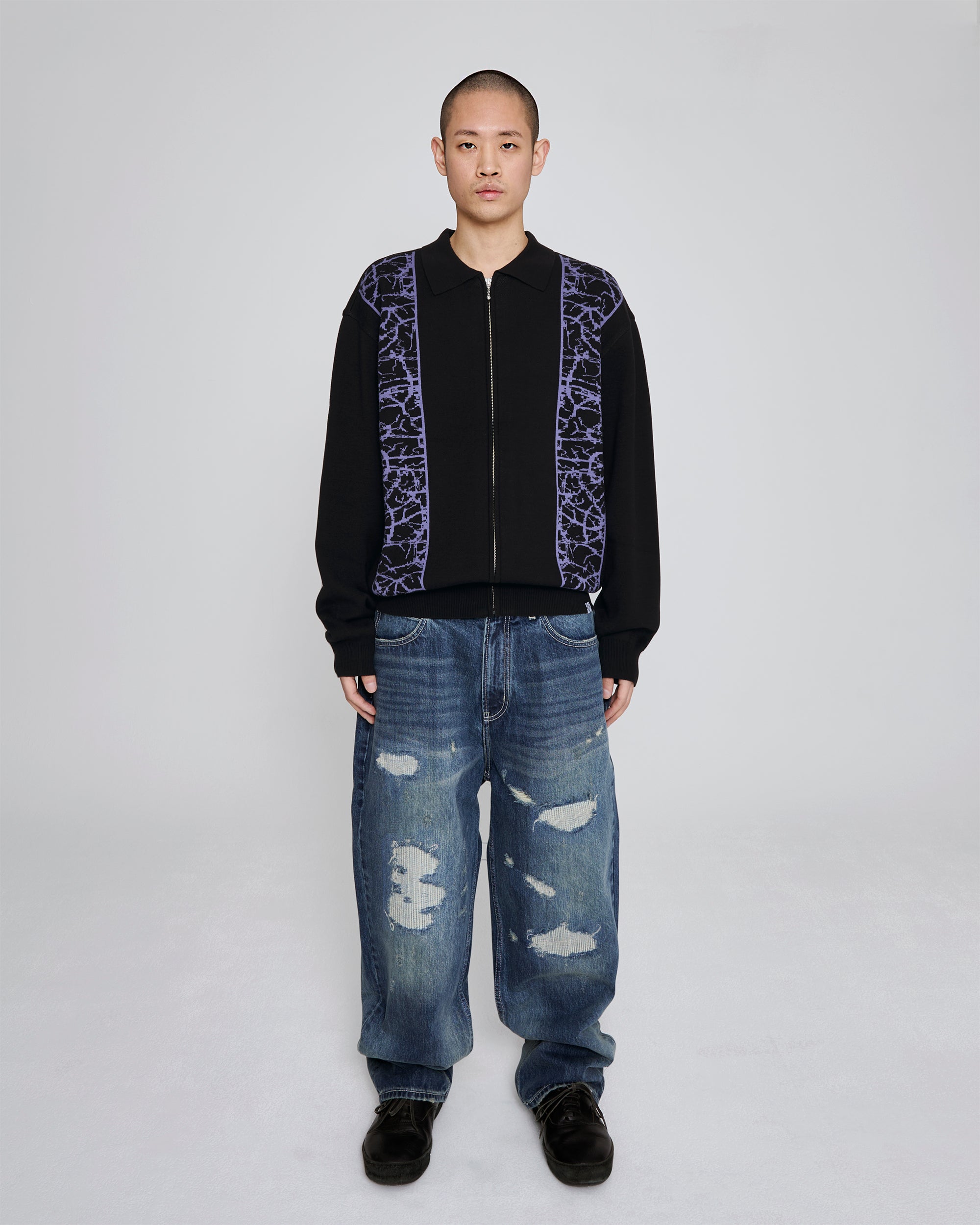 yeseyesee - Knit Zip Up Polo Cardigan (Black) product image 7 | TRAB K-Fashion Australia