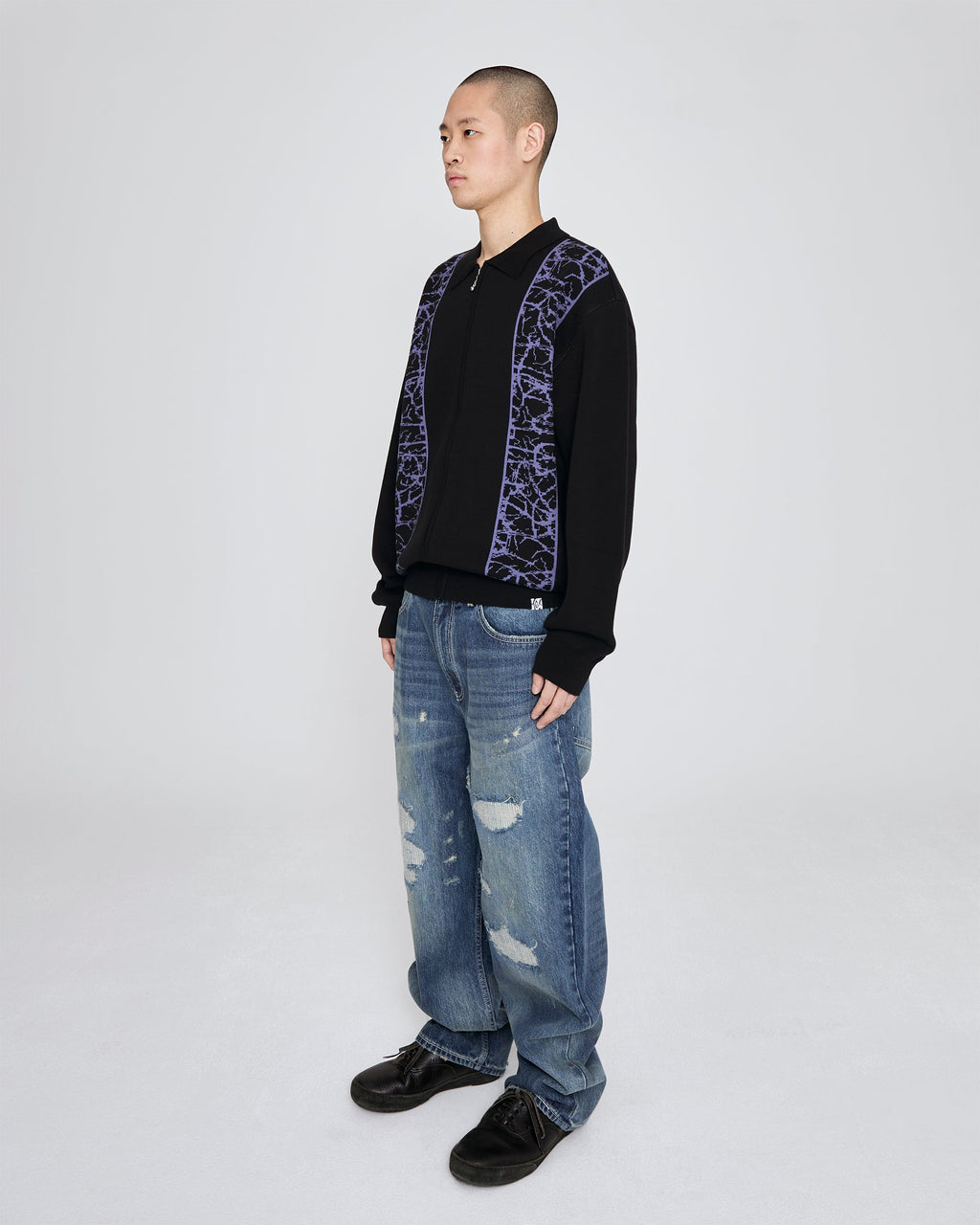 yeseyesee - Knit Zip Up Polo Cardigan (Black) product image 8 | TRAB K-Fashion Australia