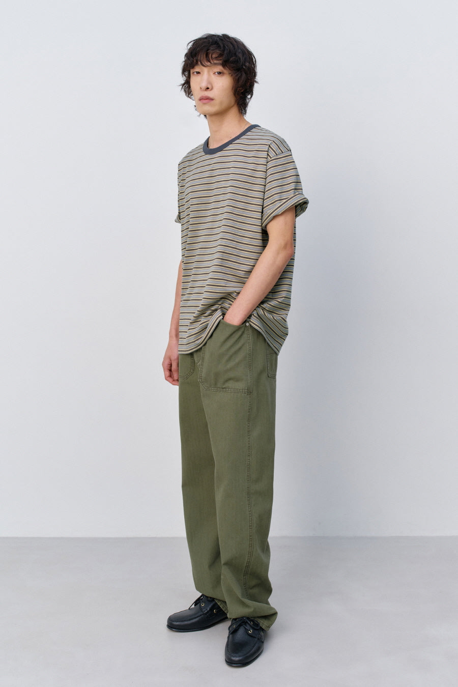 Insilence - Border Stripe T-shirt (Brown) product image 3 | TRAB K-Fashion Australia