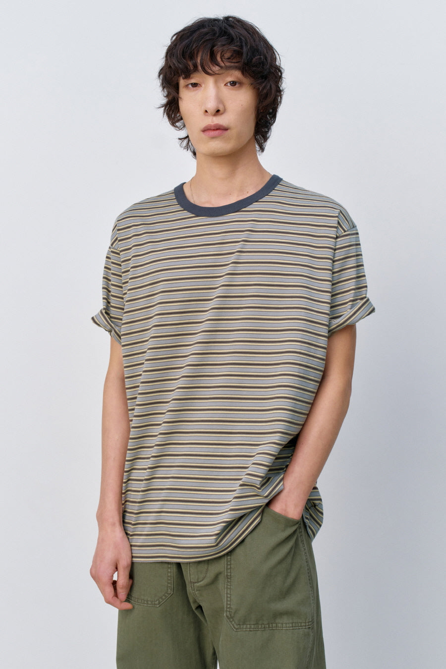 Insilence - Border Stripe T-shirt (Brown) product image 6 | TRAB K-Fashion Australia