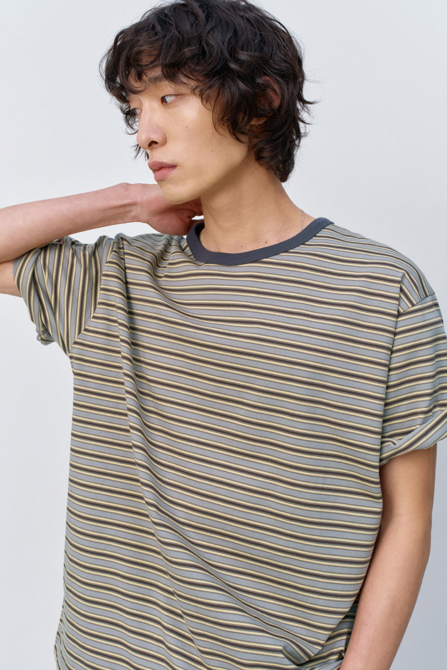 Insilence - Border Stripe T-shirt (Brown) product image 2 | TRAB K-Fashion Australia