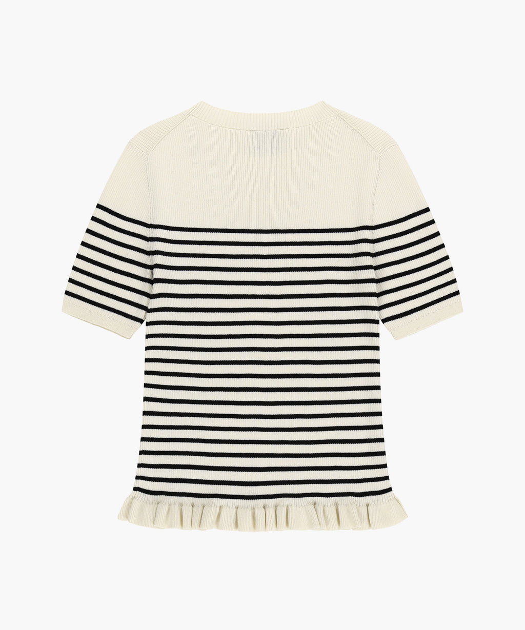 Marithe & Francois Girbaud - Ruffle Point Stripe Half Knit Pullover (Beige) product image 7 | TRAB K-Fashion Australia