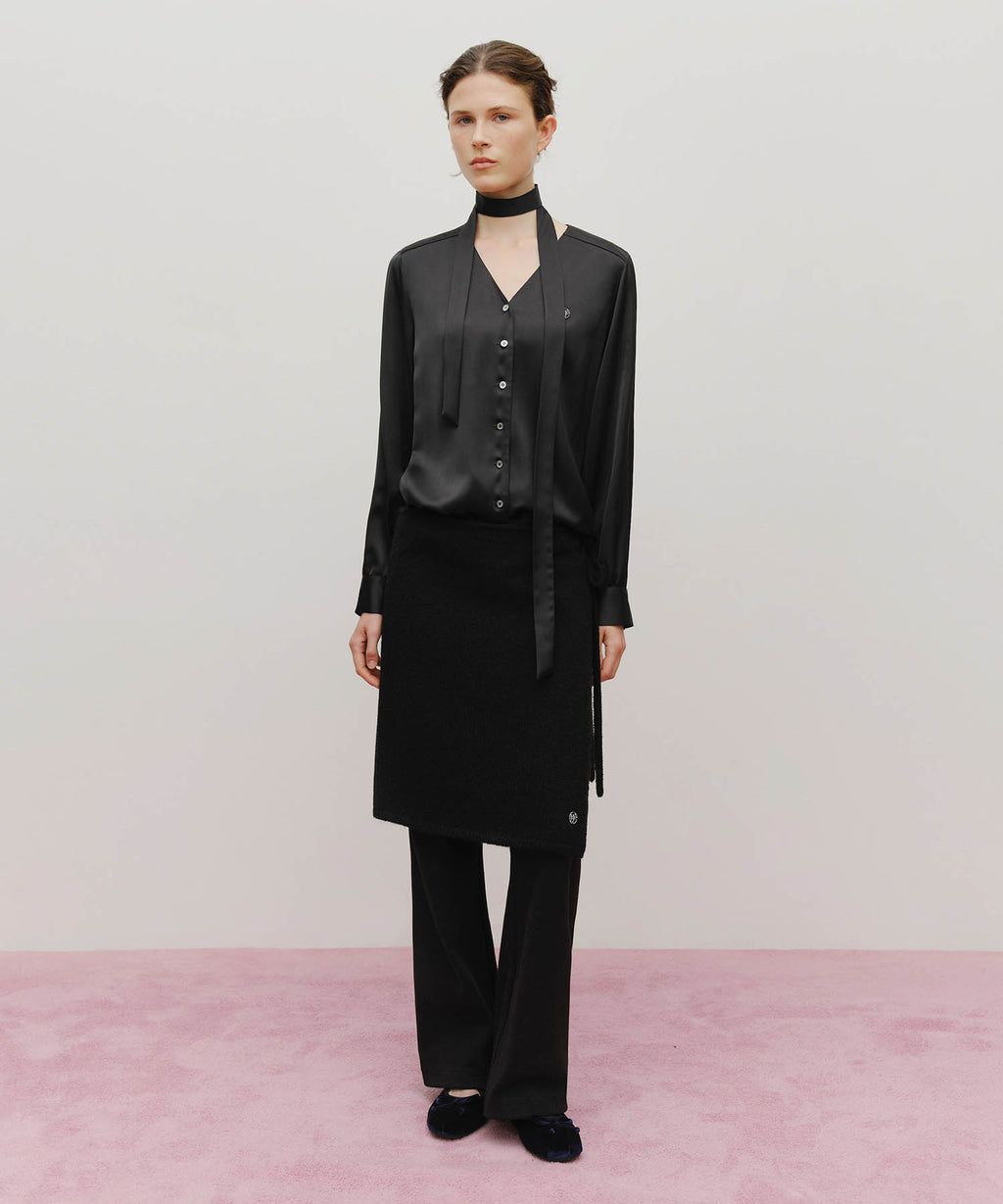 Marithe & Francois Girbaud - V-neck Tie Blouse (Black) product image 7 | TRAB K-Fashion Australia