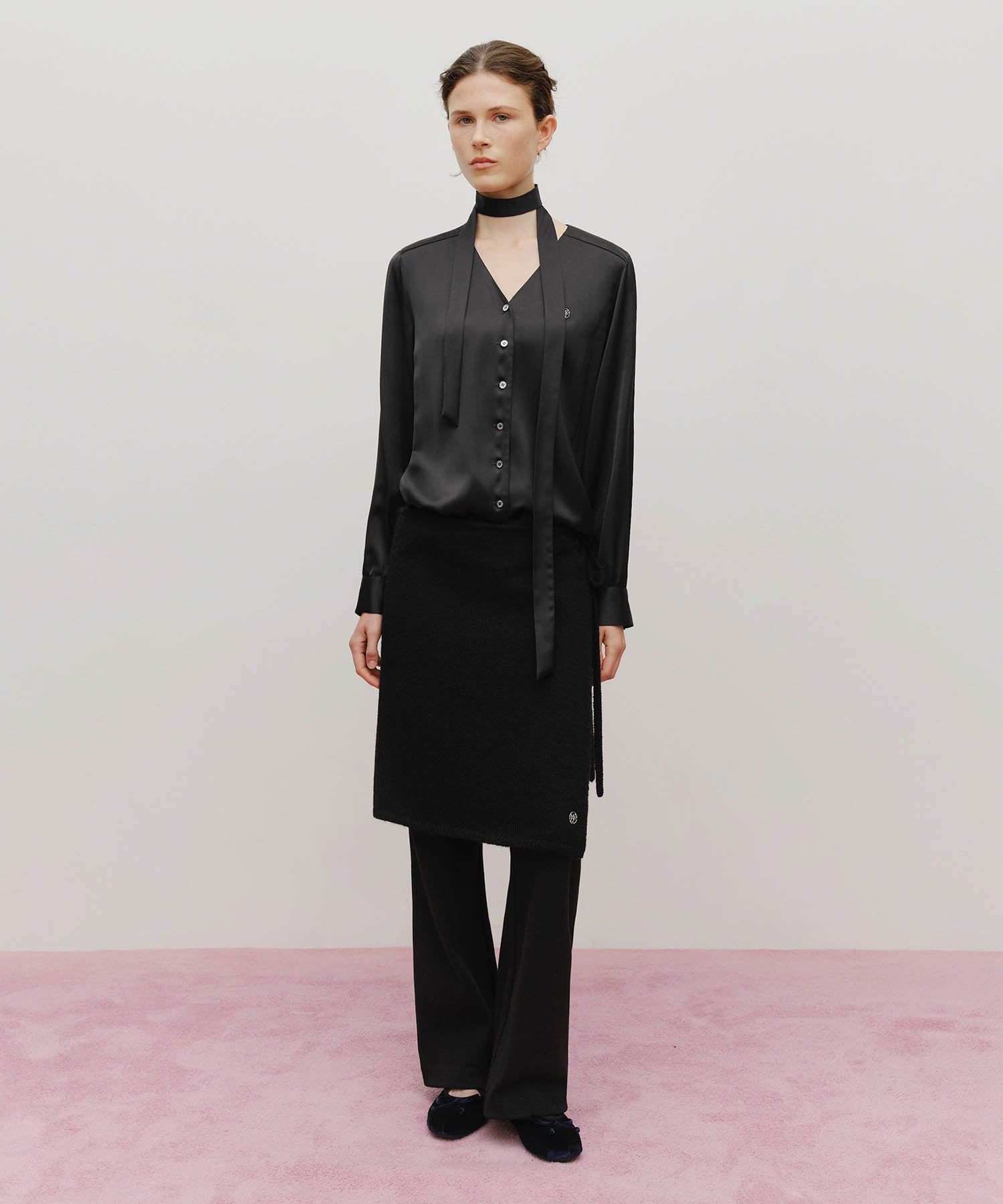 Marithe & Francois Girbaud - V-neck Tie Blouse (Black) product image 7 | TRAB K-Fashion Australia