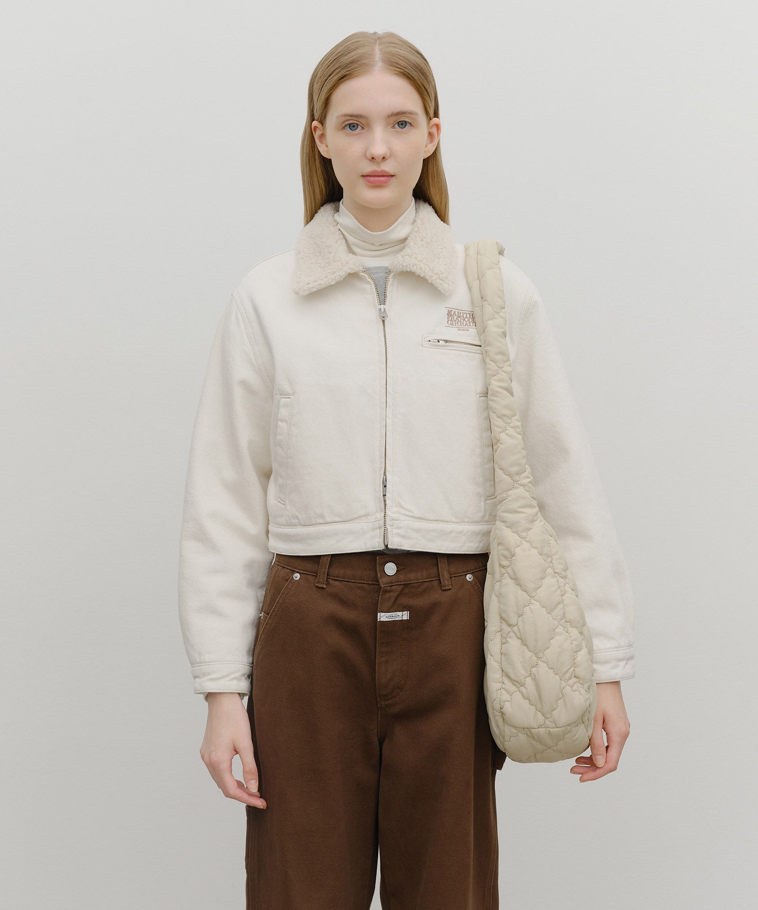 Marithe & Francois Girbaud - Classic Logo Padding Cross Bag (Beige) product image 9 | TRAB K-Fashion Australia