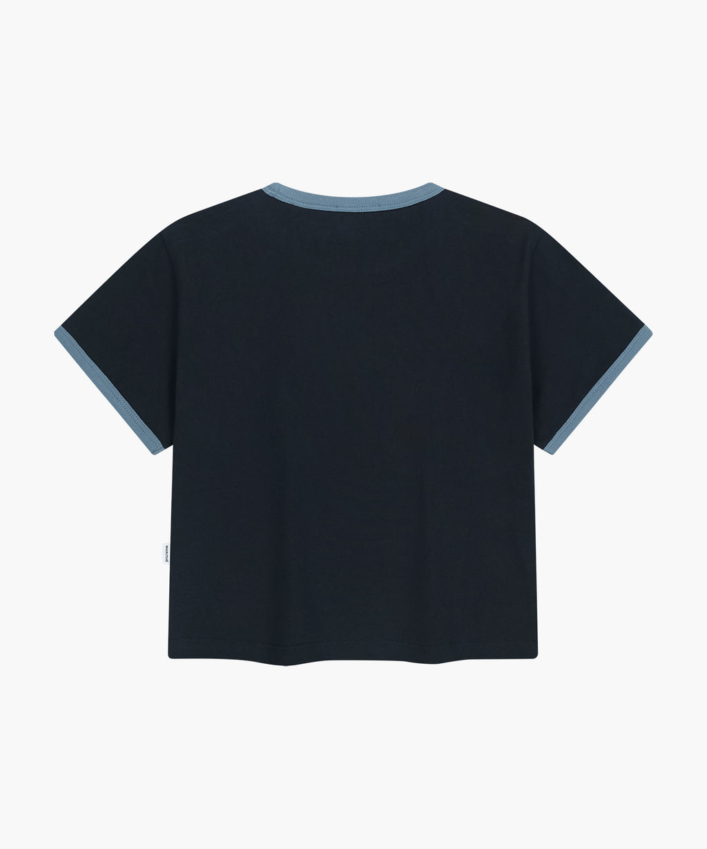 Marithe & Francois Girbaud - [Pre-order – Ships 15 Jul] Classic Logo Applique Ringer Crop Tee (Dark Navy) product image 7 | TRAB K-Fashion Australia