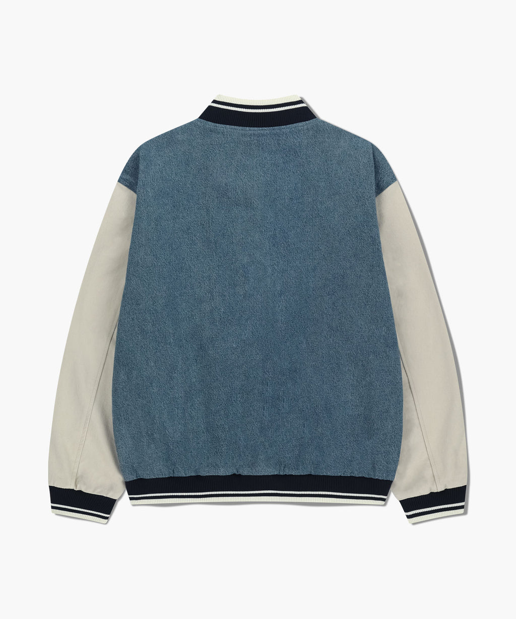 Marithe & Francois Girbaud - Classic Logo Embroidery Denim Varsity Jacket (Light Blue) product image 7 | TRAB K-Fashion Australia