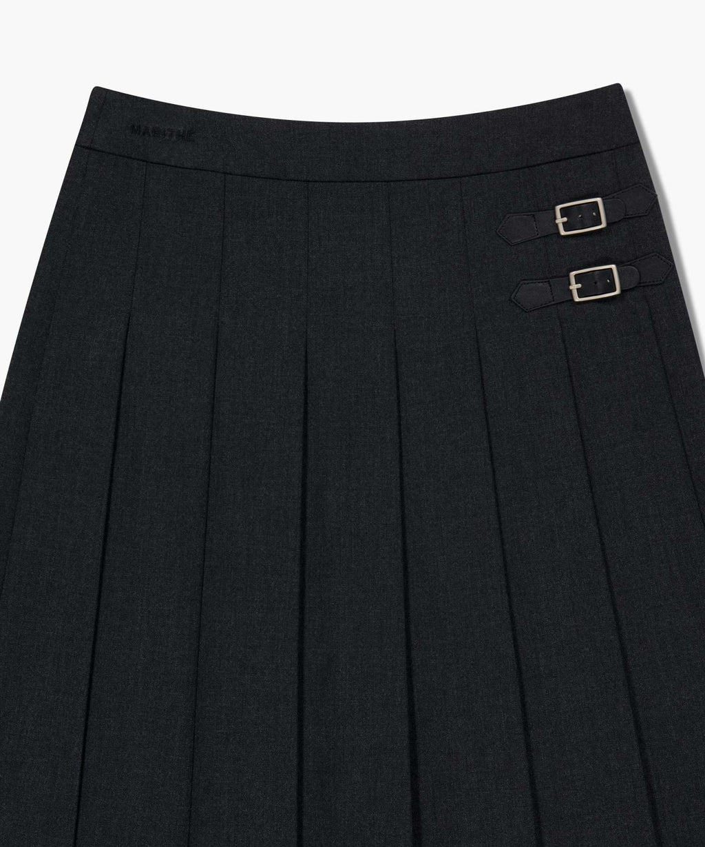 Marithe & Francois Girbaud - Side Buckle Pleated Midi Skirt (Charcoal) product image 7 | TRAB K-Fashion Australia
