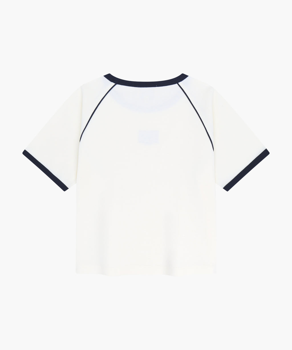 Marithe & Francois Girbaud - [Pre-order – Ships 24 Jun] Aerocool Small Classic Logo Ringer Slim Crop Tee (Ivory) product image 7 | TRAB K-Fashion Australia