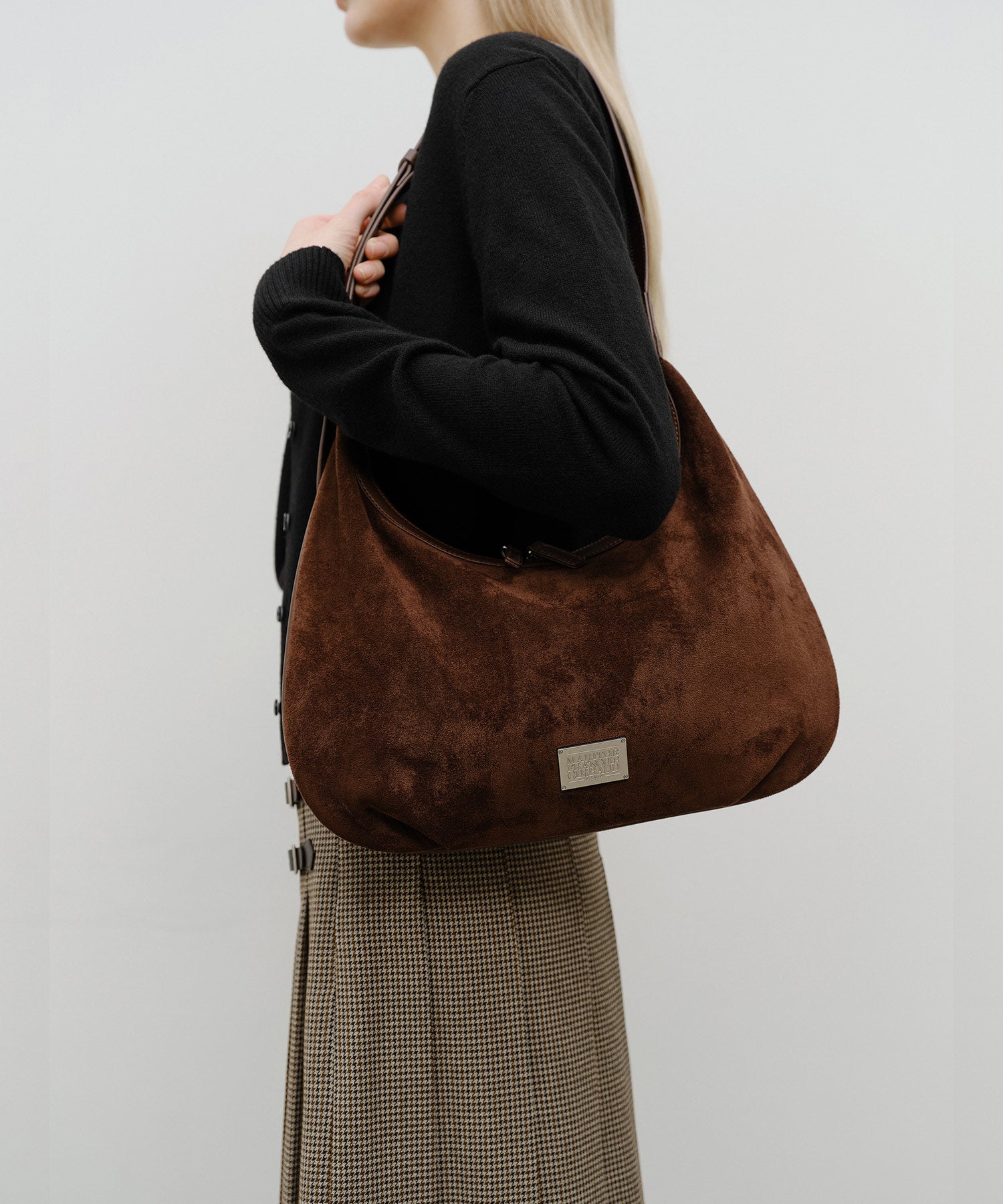 Marithe & Francois Girbaud - Classic Logo Round Suede Shoulder Bag (Brown) product image 7 | TRAB K-Fashion Australia