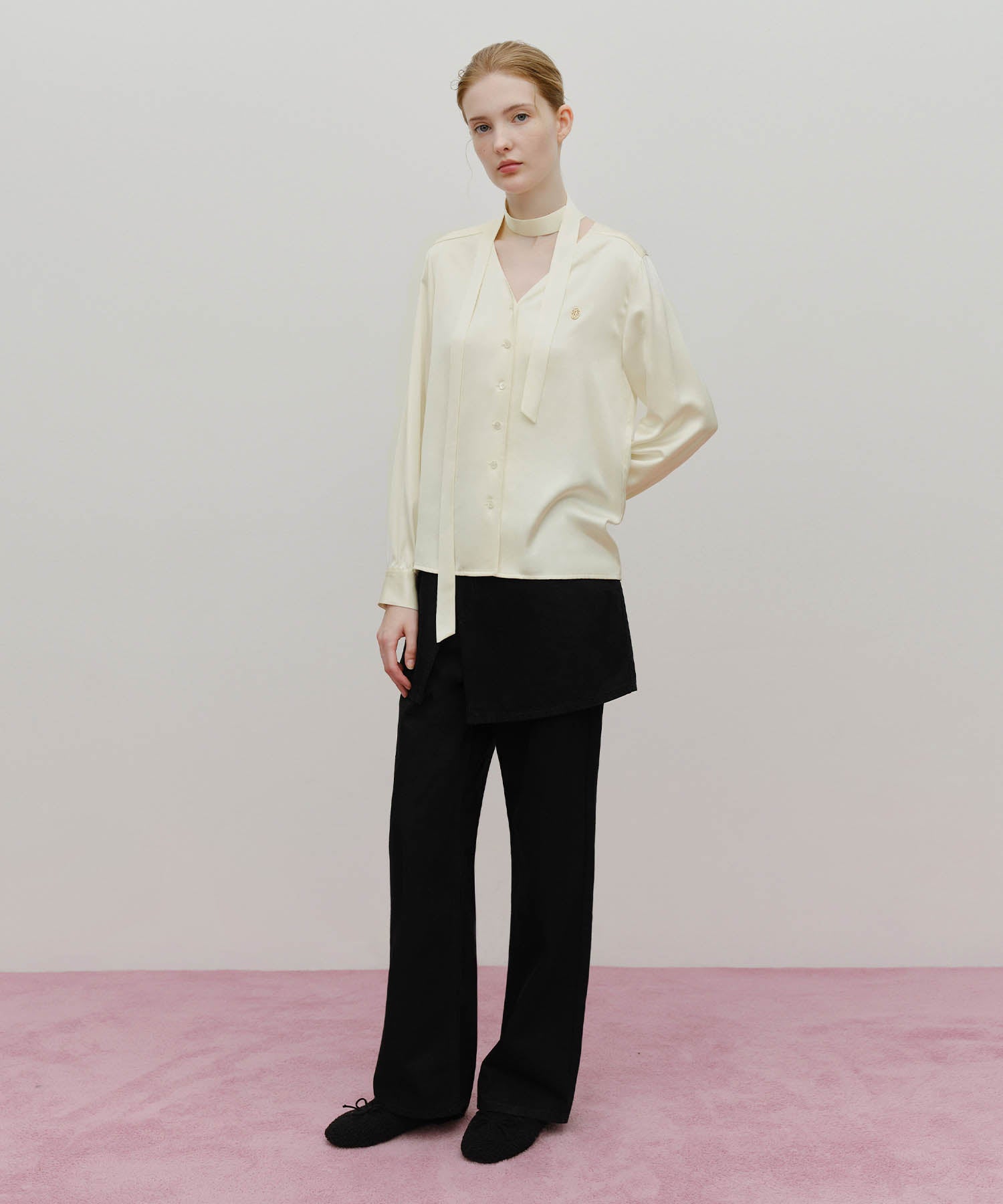 Marithe & Francois Girbaud - V-neck Tie Blouse (Ivory) product image 7 | TRAB K-Fashion Australia