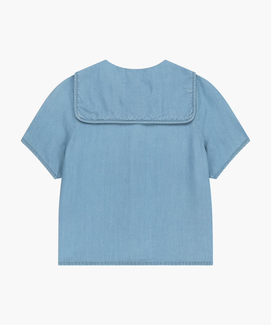 Marithe & Francois Girbaud - Sailor Collar Short Sleeve Chambray Shirt (Light Blue) product image 7 | TRAB K-Fashion Australia