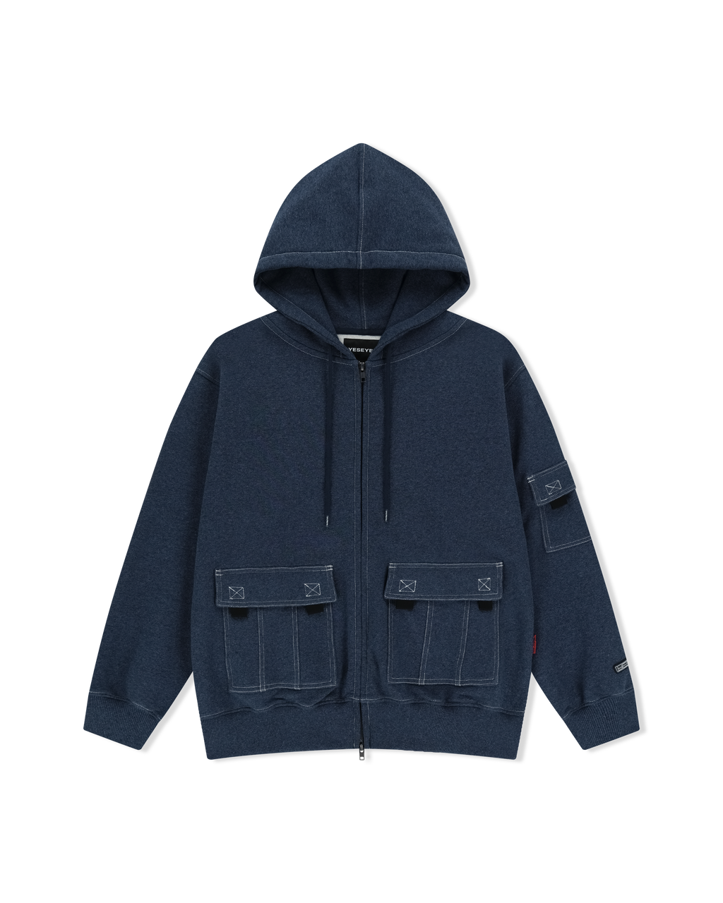 yeseyesee - Y.E.S Stitch Pocket Zip Up Hoodie (Navy) product image 1 | TRAB K-Fashion Australia