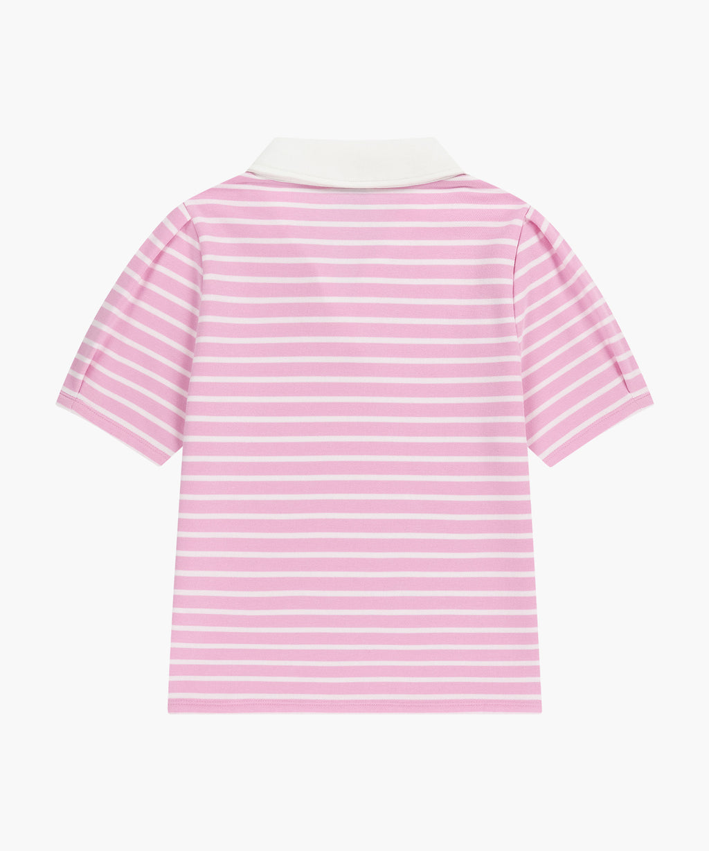 Marithe & Francois Girbaud - Collar Stripe Half Sleeve Crop Sweatshirt (Pink) product image 7 | TRAB K-Fashion Australia