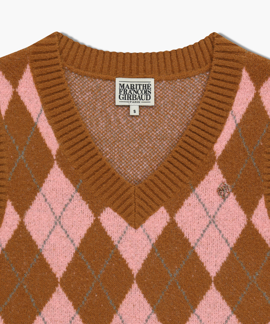 Marithe & Francois Girbaud - Argyle V-neck Knit Vest (Beige) product image 7 | TRAB K-Fashion Australia
