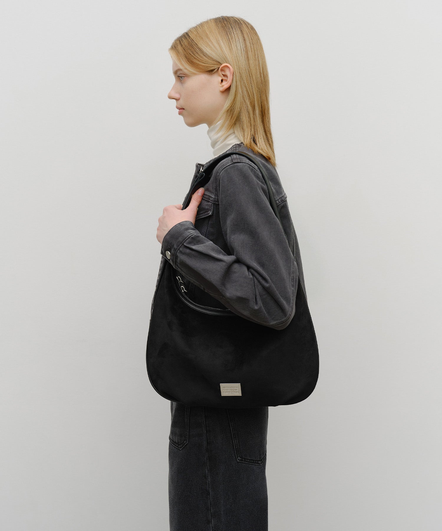Marithe & Francois Girbaud - Classic Logo Round Suede Shoulder Bag (Black) product image 7 | TRAB K-Fashion Australia