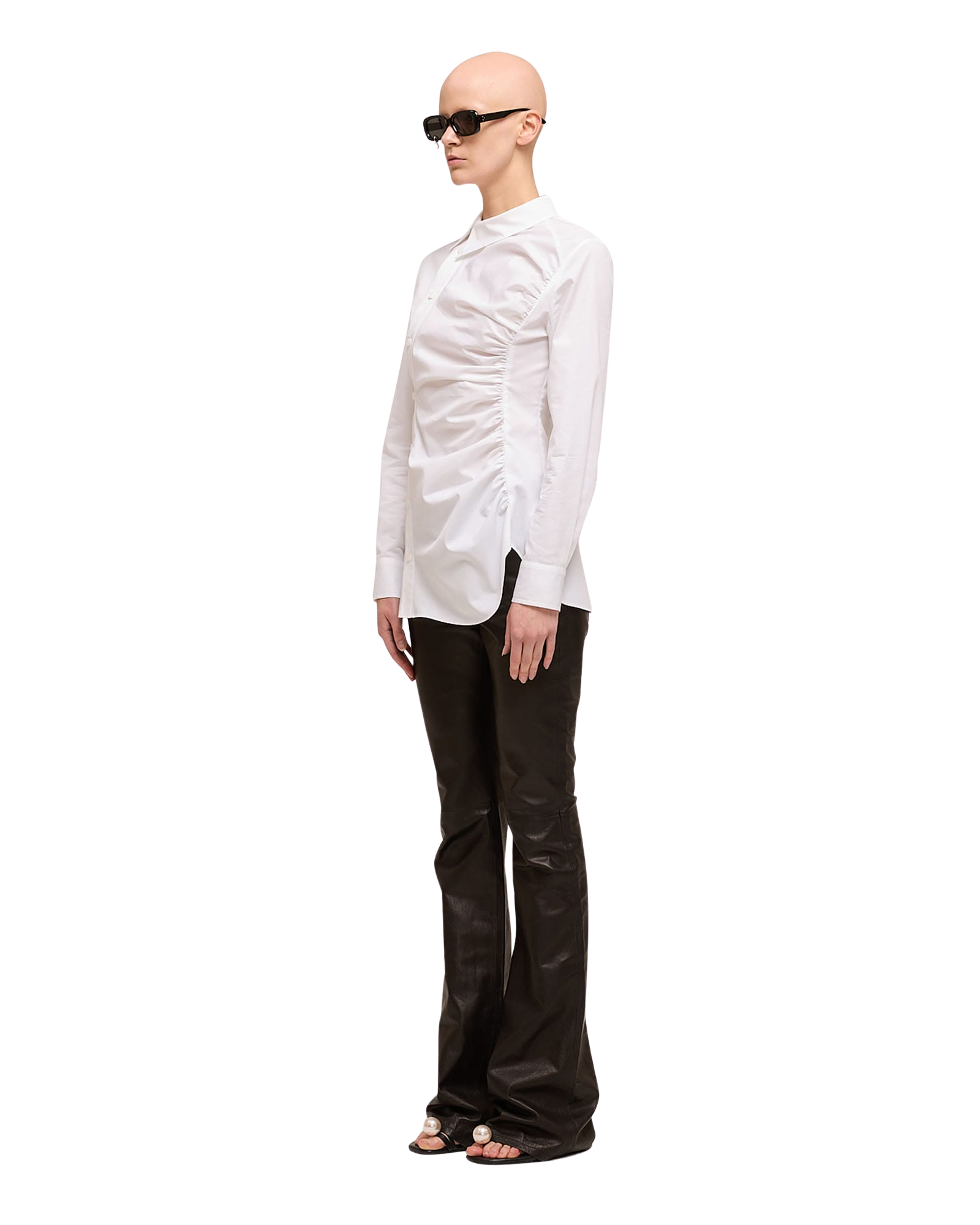 Kimhe Kim - Asymmetrical Shirring Shirt (White) product image 2 | TRAB K-Fashion Australia