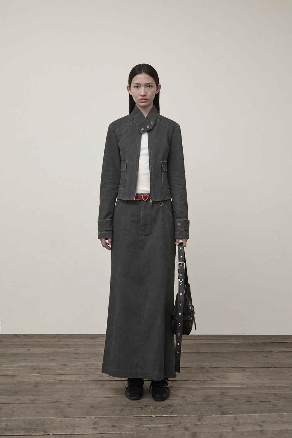 Matin Kim - Washed Slim Biker Jumper (Charcoal) product image 5 | TRAB K-Fashion Australia